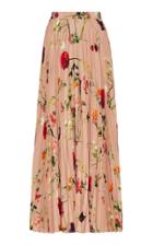 Valentino Pleated Floral Silk Maxi Skirt