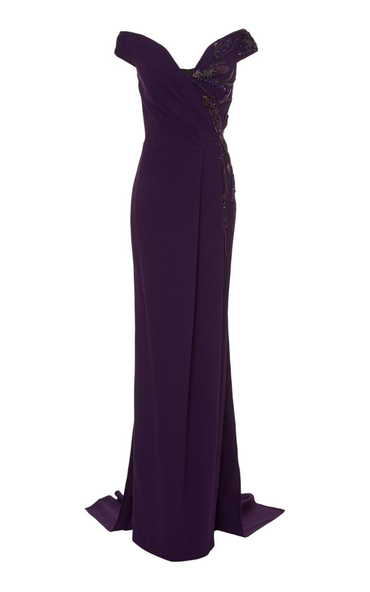 Pamella Roland Amethyst Stretch Crepe Gown