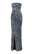 Rasario Strapless Leopard Print Corset Gown With Slit