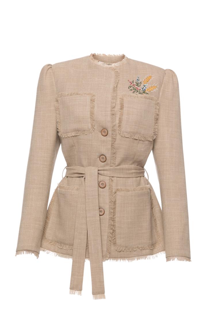 Moda Operandi Lena Hoschek Promenade Embroidered Fringe-trimmed Slub Jacket