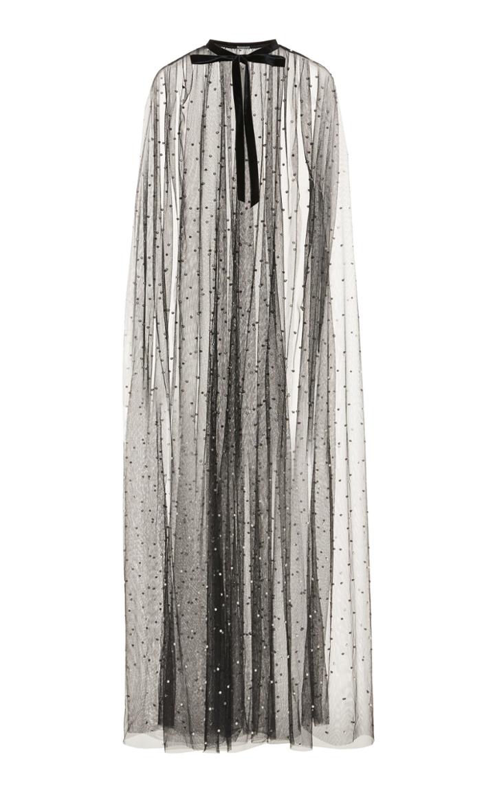 Monique Lhuillier Pearl Embellished Tulle Gathered Cape