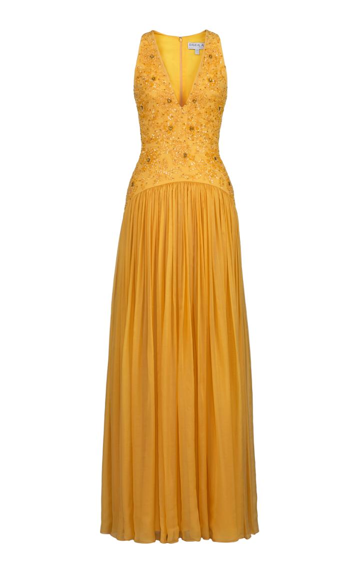 Rami Al Ali Gathered Chiffon Dress With Deep V-neck