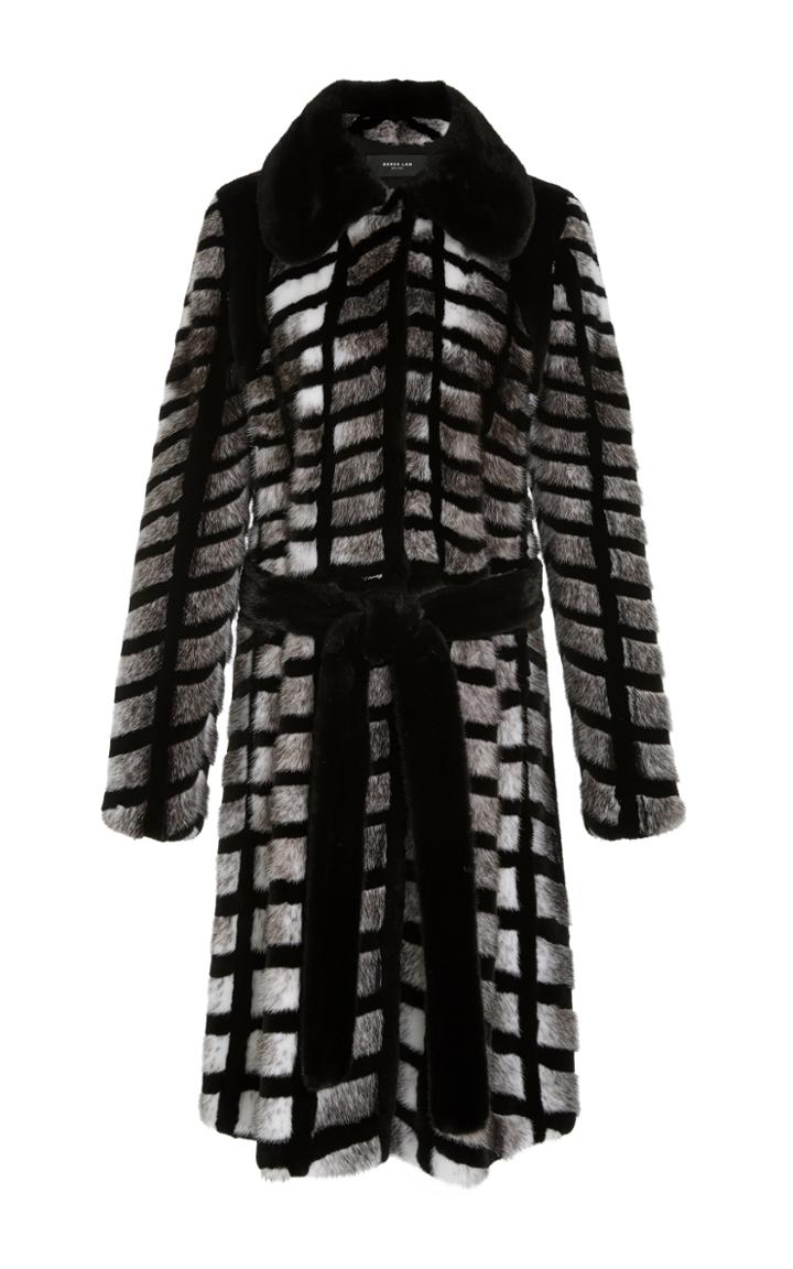 Derek Lam Belted Graphic Mink Intarsia Coat