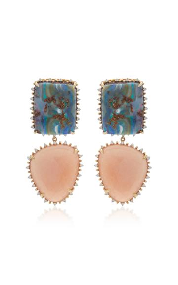 Dana Rebecca 14k Yellow Gold Opal And Rose Quartz Drop Earrings