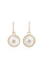 Noor Fares Inle Carved Stone Dormeuse Earrings In Yellow Gold With Carved Rainbow Moonstone & Rose Cut Diamonds