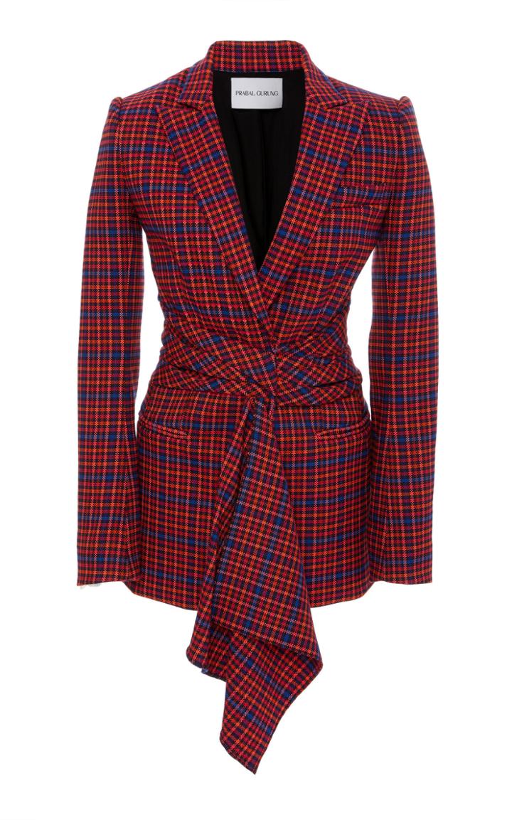Prabal Gurung Ghar Wrap-front Plaid Blazer