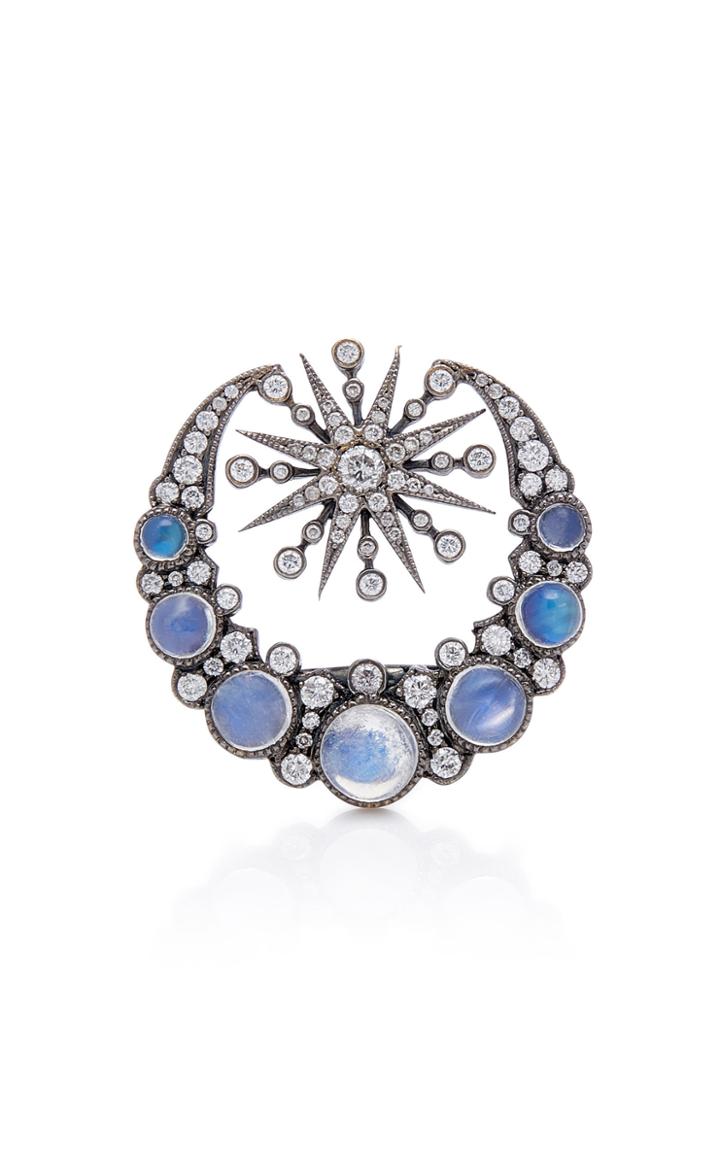 Colette Jewelry 18k Oxidized Gold Moonstone And Diamond Ring