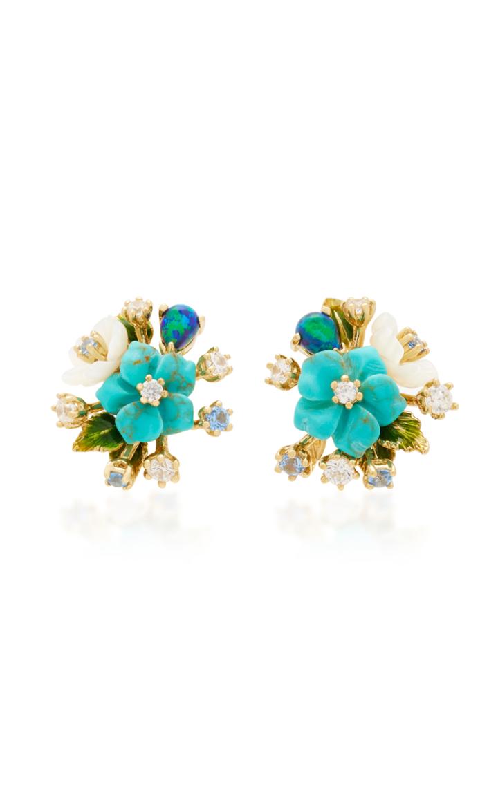 Anabela Chan 18k Gold Vermeil, Diamond And Turquoise Bouquet Earrings