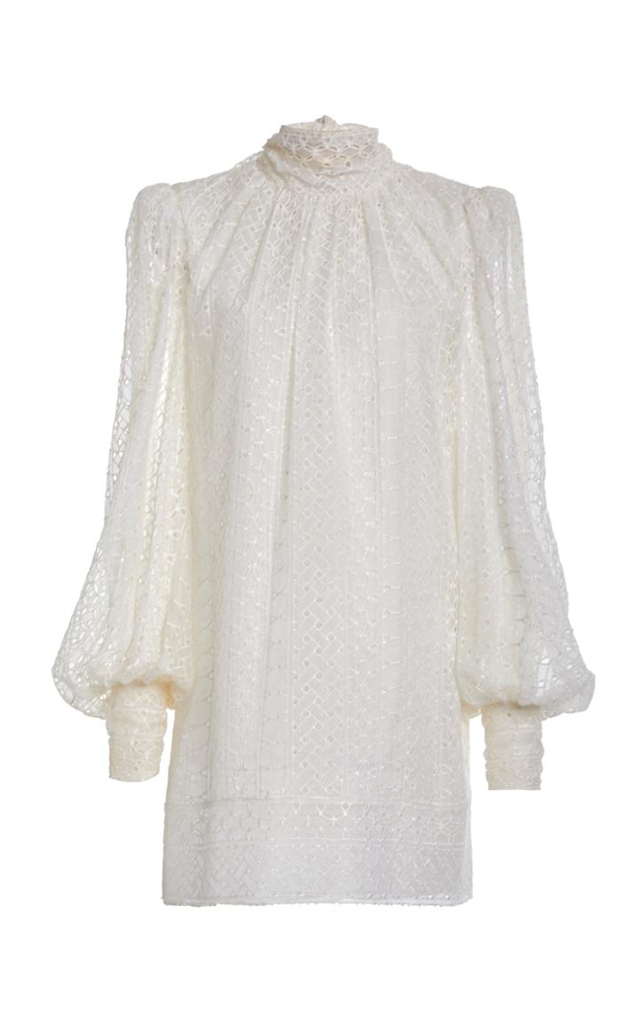 J. Mendel Bow-accented Broderie Anglaise Dress