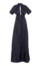 Rosie Assoulin Cutout Pinstriped Cotton-blend Maxi Shirt Dress
