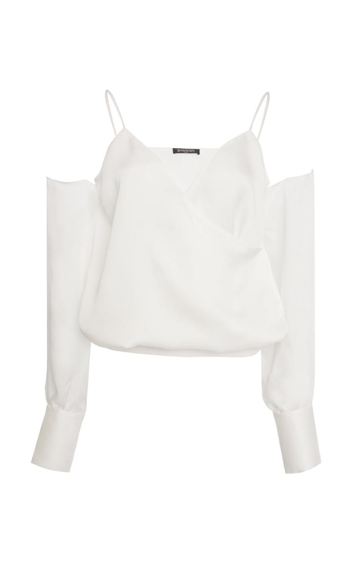 Balmain Cropped Cold-shoulder Silk Top
