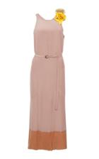 Bottega Veneta Color Block Crepe De Chine Flower Brooch Dress