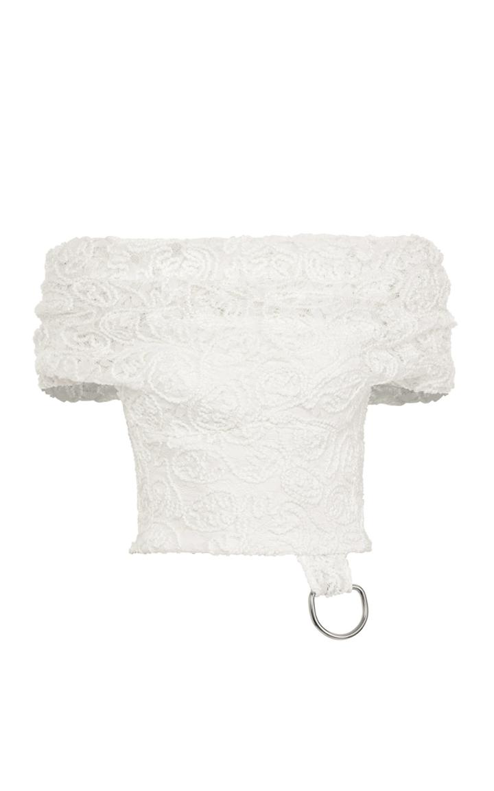 Maticevski Embrace Embroidered Lace Off-the-shoulder Crop Top