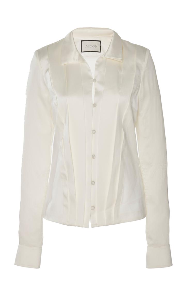 Alexis Ottile Collared Pin Tucked Silk Top