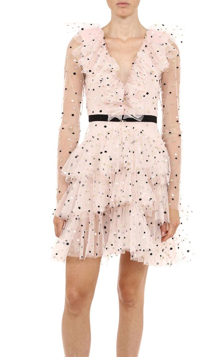 Moda Operandi Philosophy Di Lorenzo Serafini Embroidered Tulle Long Sleeve Mini Dres