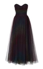 Monique Lhuillier Strapless Ruched Tulle Tea Length Dress