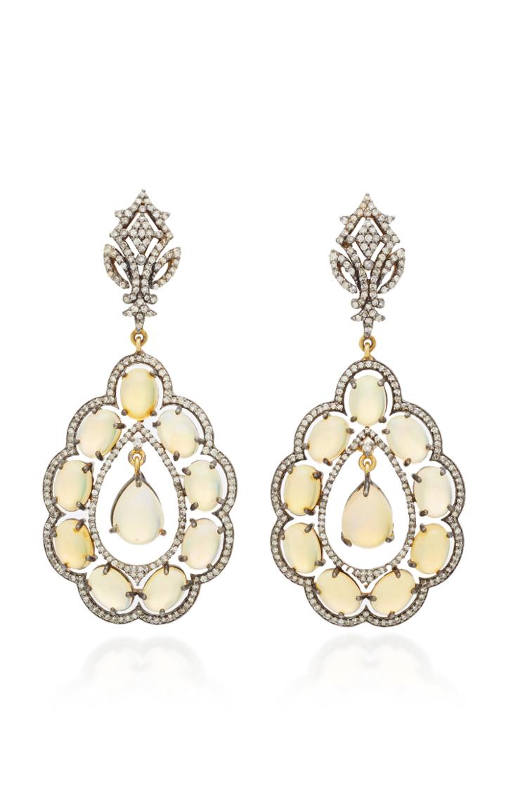 Amrapali 18k Gold Opal And Diamond Earrings
