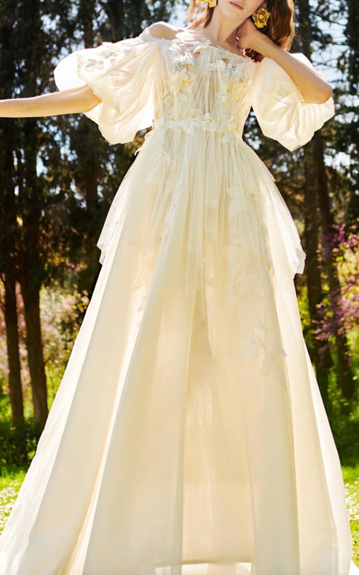 Costarellos Bridal Off-the-shoulder Puffy Sleeve Gown