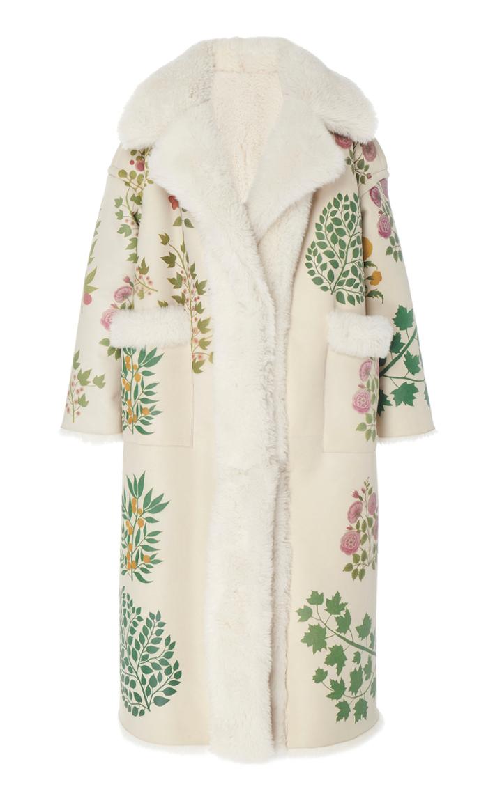 Oscar De La Renta Ivory Dyed Lamb Shearling Coat