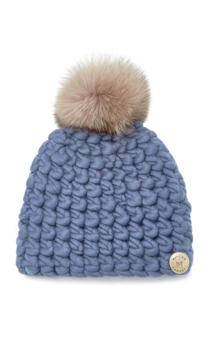 Mischa Lampert Fur-trimmed Merino Wool Beanie Pomster