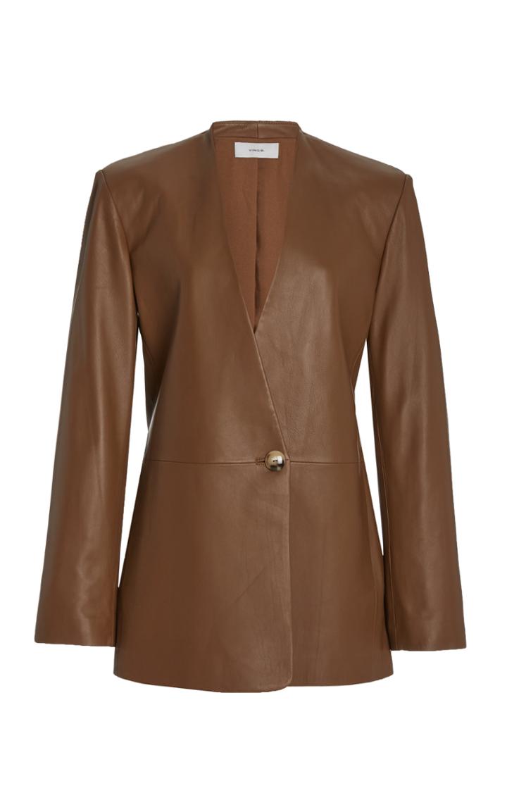 Moda Operandi Vince Leather Collarless Blazer