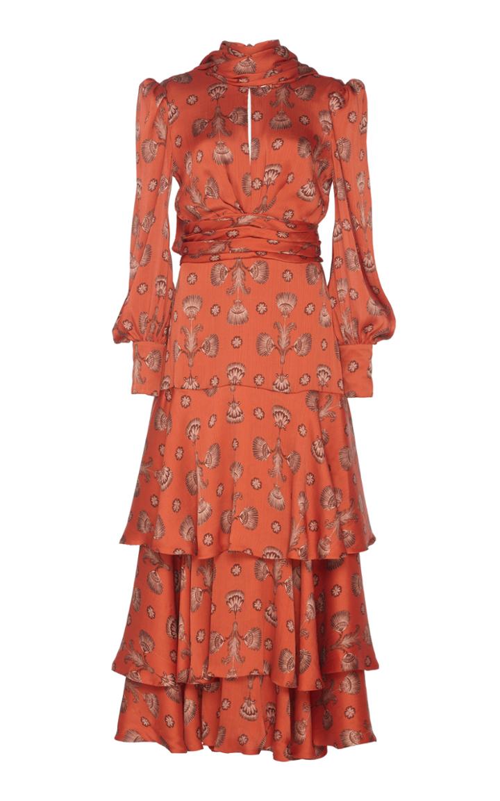 Johanna Ortiz Atypical Tropics Tiered Ruffle Crinkle Georgette Maxi Dress