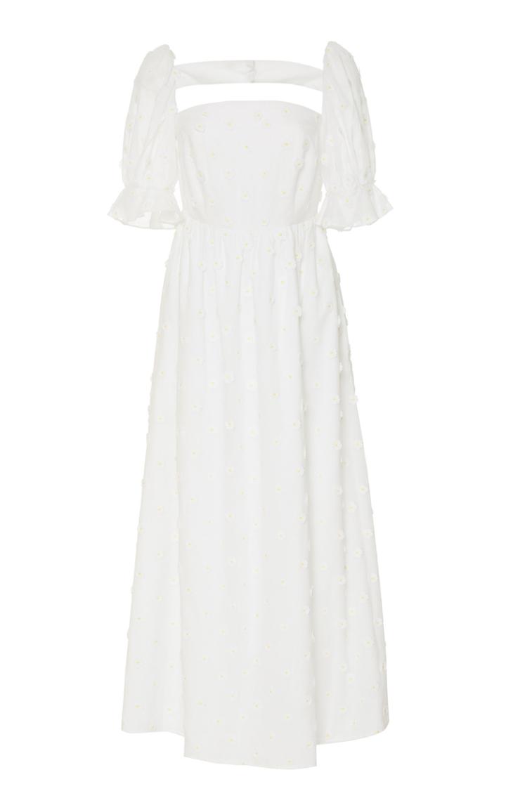 Moda Operandi Markarian Marge Cotton Floral Applique Empire Dress With Puff Sleeve S
