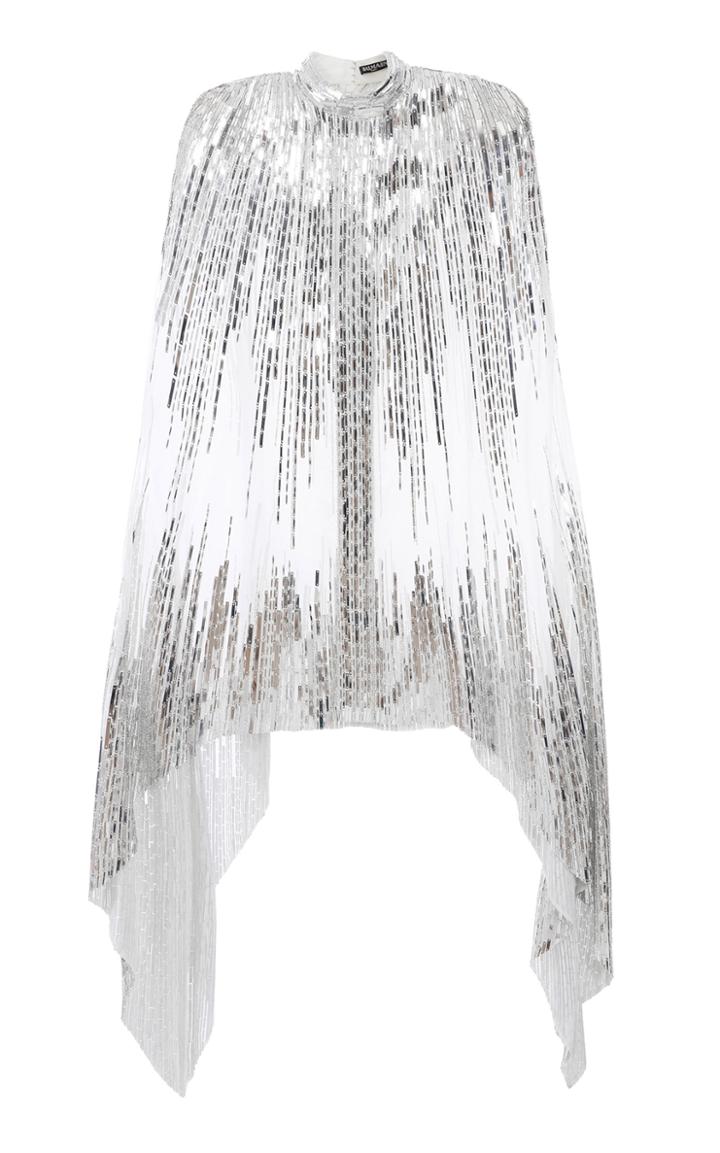 Moda Operandi Balmain Sequined Chiffon Cape-effect Mini Dress Size: 36