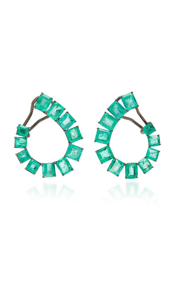 Nina Runsdorf M'o Exclusive: One-of-a-kind Emerald Spiral Pear-shaped Earrings