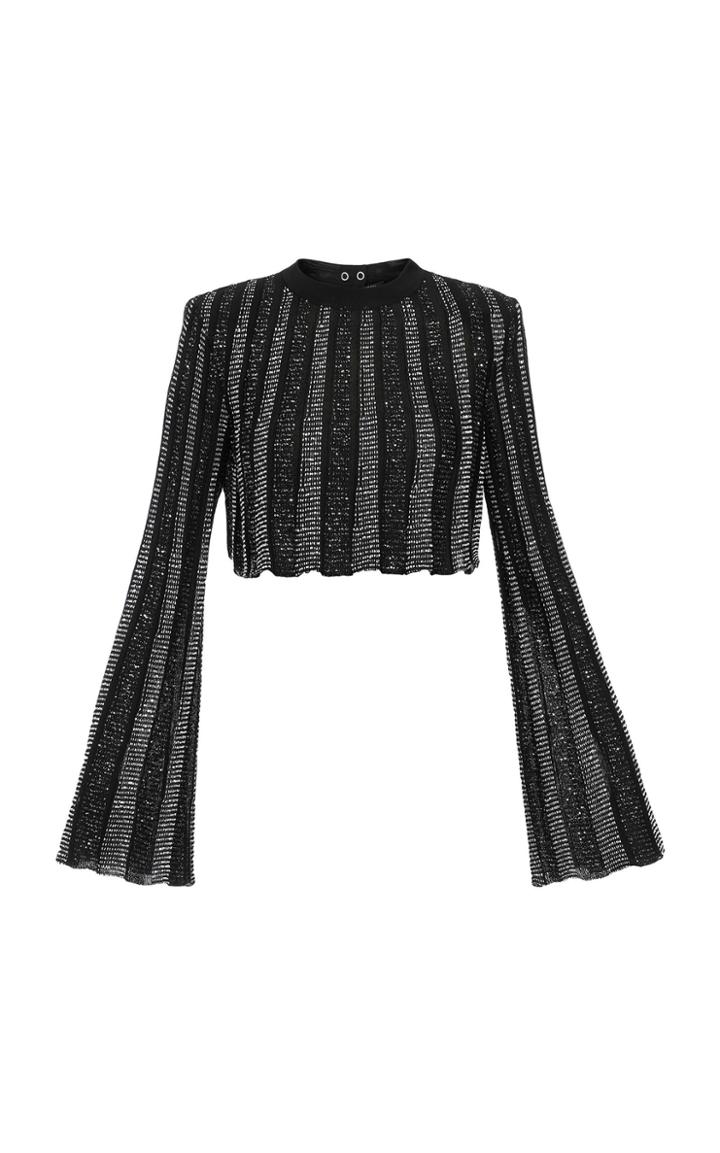 Moda Operandi Balmain Metallic Ribbed-knit Cropped Top Size: 36