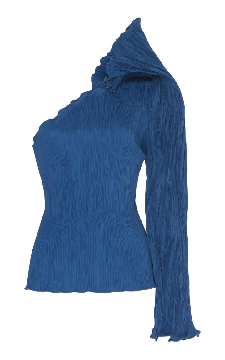 Moda Operandi Peet Dullaert Asymmetric Cold-shoulder Pleated Chiffon Top Size: 34