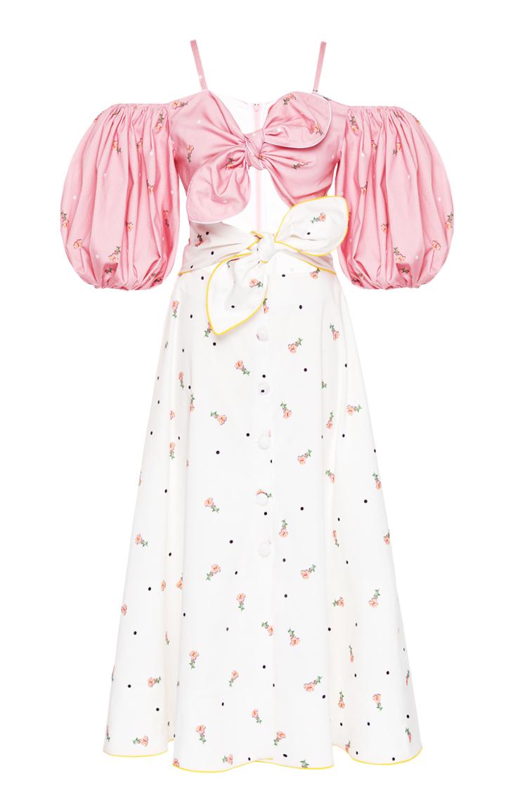 Marianna Senchina Off The Shoulder Contrast Floral Dress