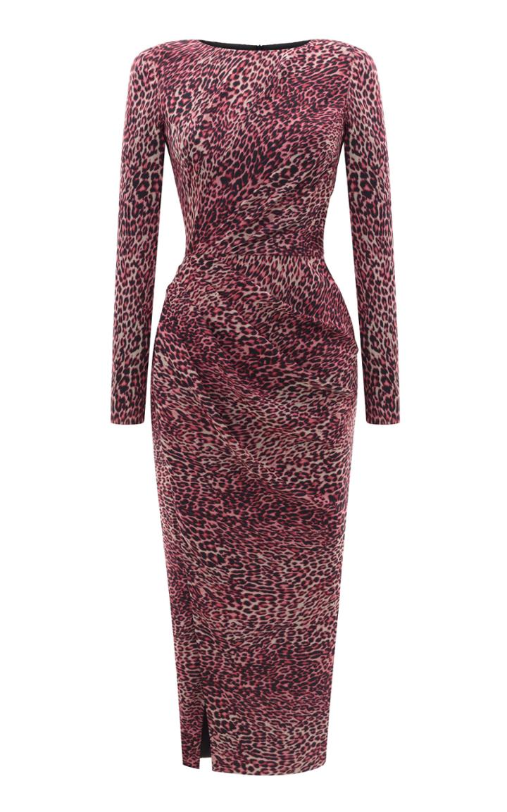 Rasario Draped Leopard-print Chiffon Midi Dress