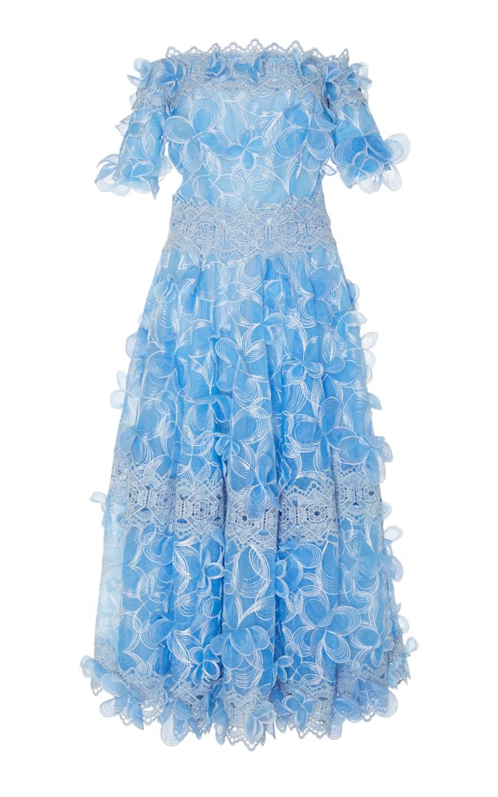 Costarellos Specialorder-butterfly Embroidered Off-the-shoulder Dress-yl