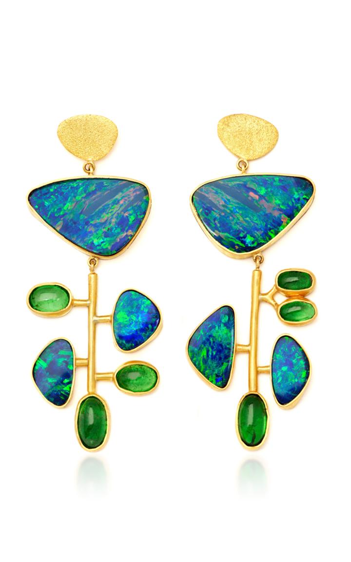 Rush Jewelry Design Kinetic 22k Yellow Gold Opal And Tsavorite Earring