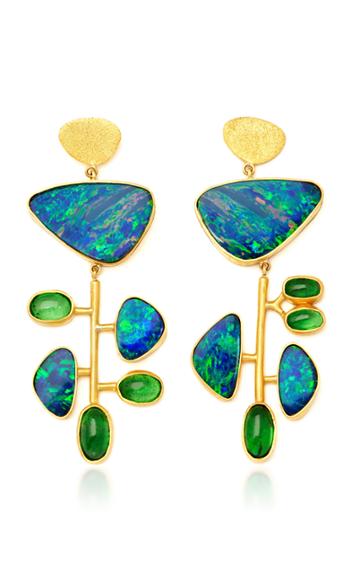 Rush Jewelry Design Kinetic 22k Yellow Gold Opal And Tsavorite Earring