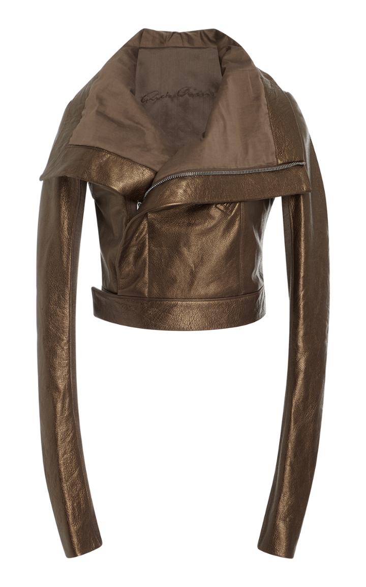 Rick Owens Copper Cropped Lam And Leather Jacket
