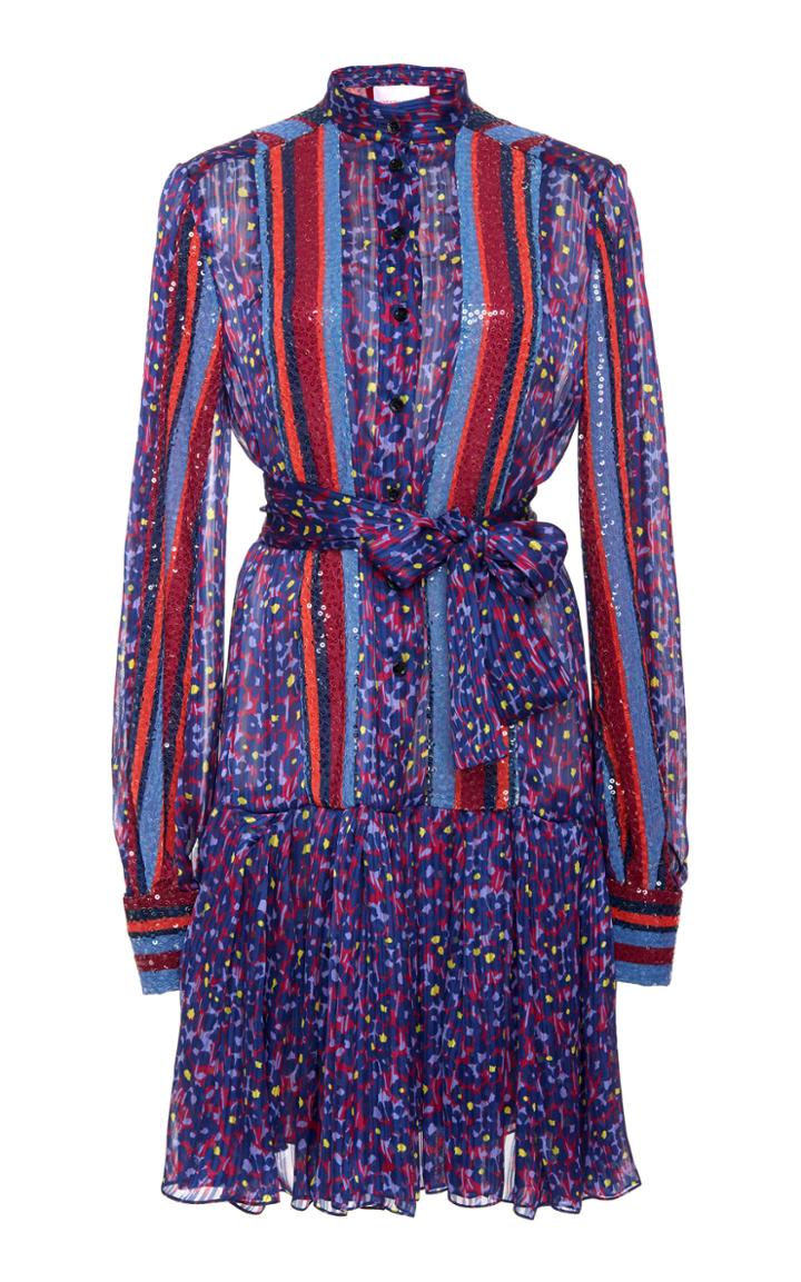 Carolina Herrera Drop Waist Dress With Sequin Panels And Belt