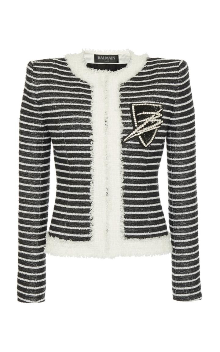 Balmain Straight Collarless Striped Jacket