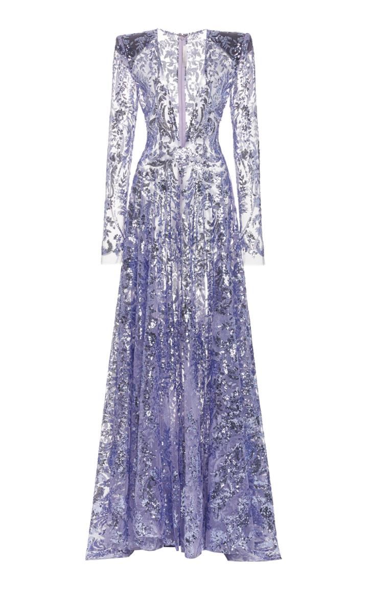Moda Operandi Naeem Khan Deep V-neck Embroidered Gown