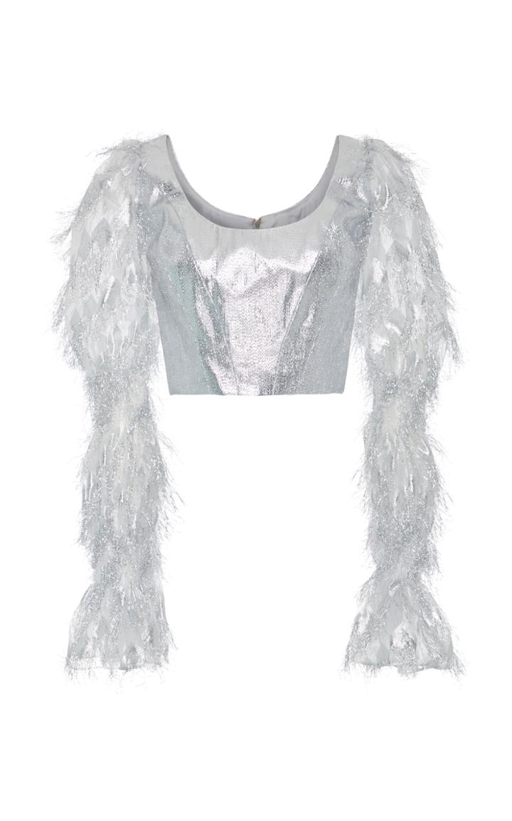 Christian Siriano Lame Smocked Sleeve Top
