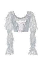 Christian Siriano Lame Smocked Sleeve Top