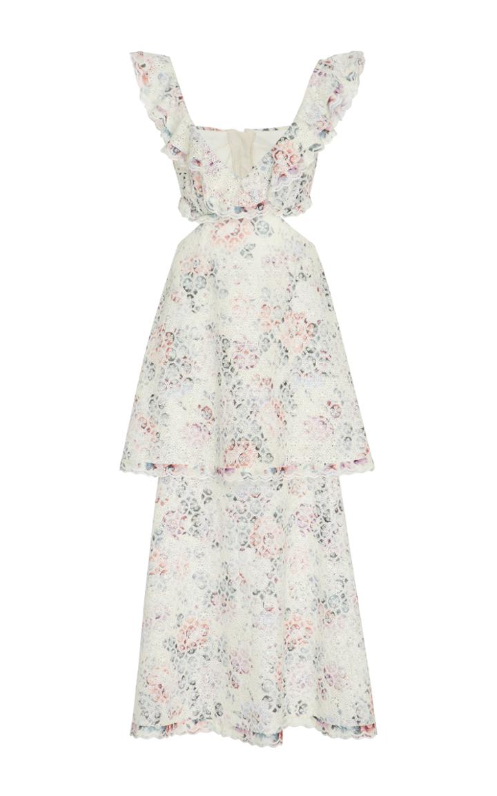 Zimmermann Jasper Honeycomb Tier Ruffled Cutout Dress