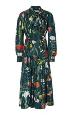 Oscar De La Renta Pussy-bow Floral-print Silk Midi Dress