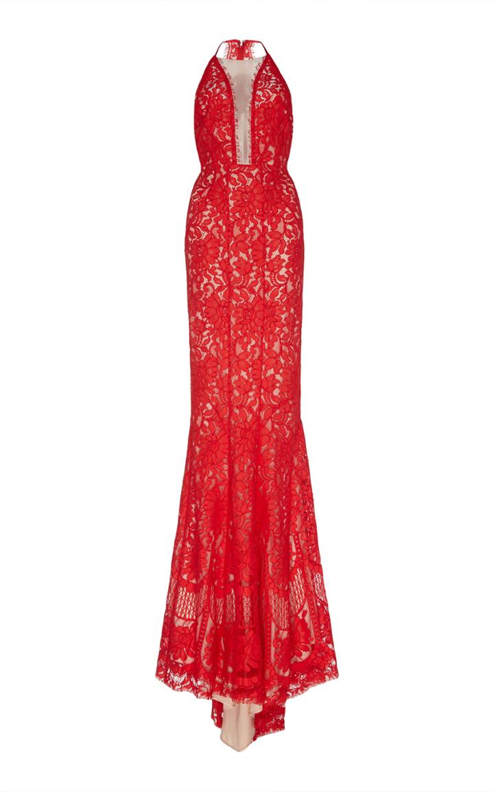 Galvan Volcan Halter Lace Gown