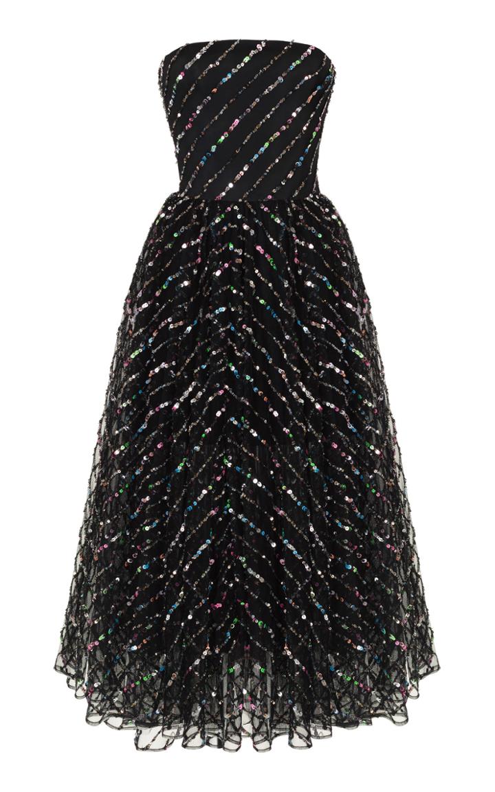 Rasario Sequined Tulle Corset Midi Dress