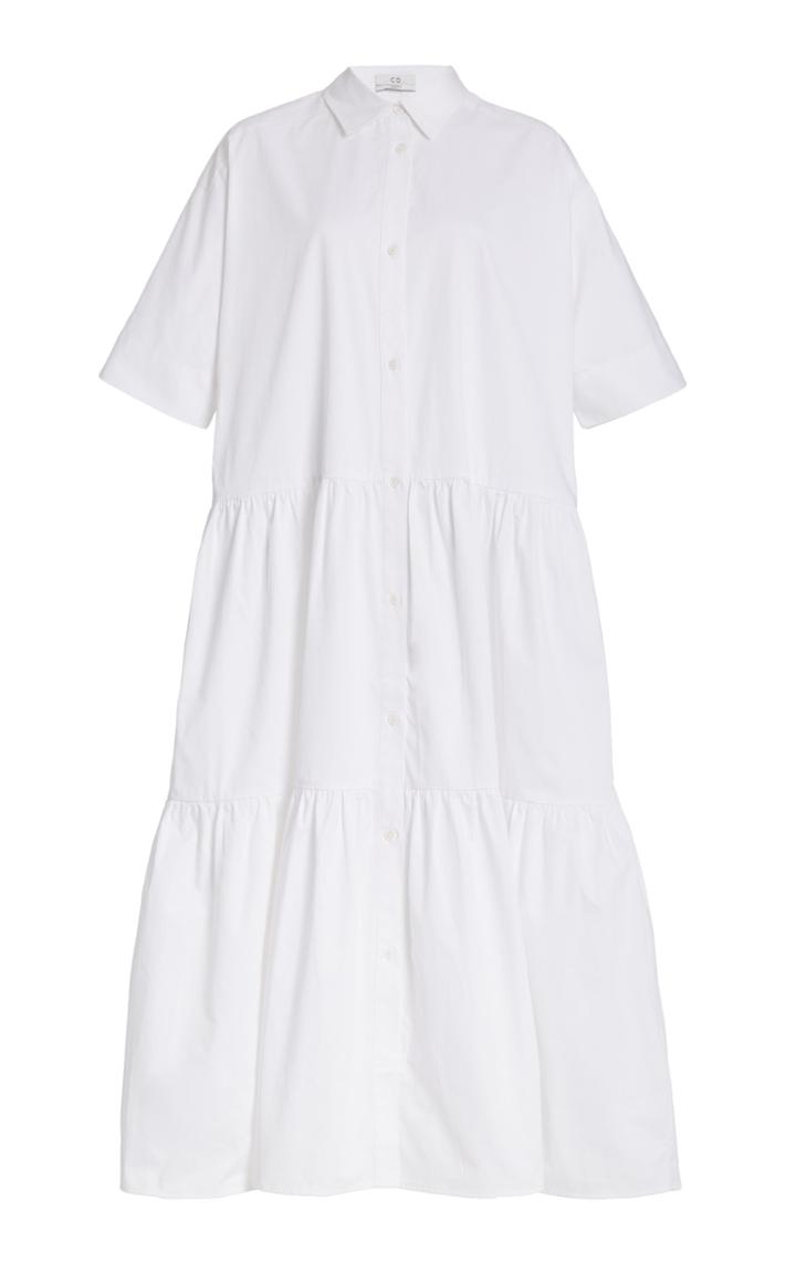 Co Tiered Cotton Poplin Midi Shirt Dress
