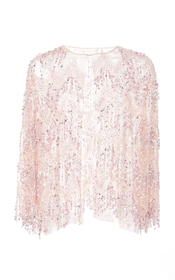 Naeem Khan Beaded Fringe Chiffon Jacket