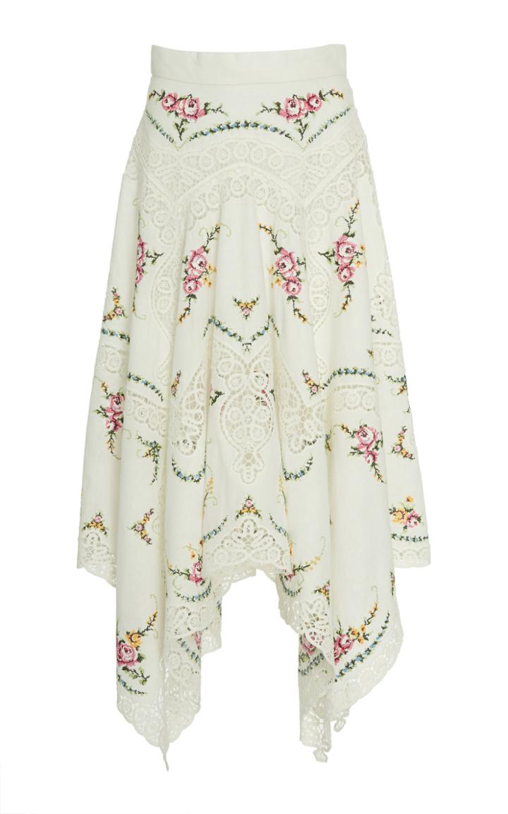 Zimmermann Allia Cross-stitch Linen Midi Skirt