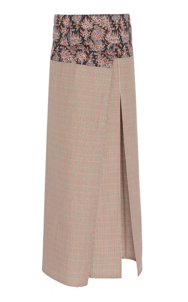 Paco Rabanne Plaid And Paisley Wool Maxi Skirt
